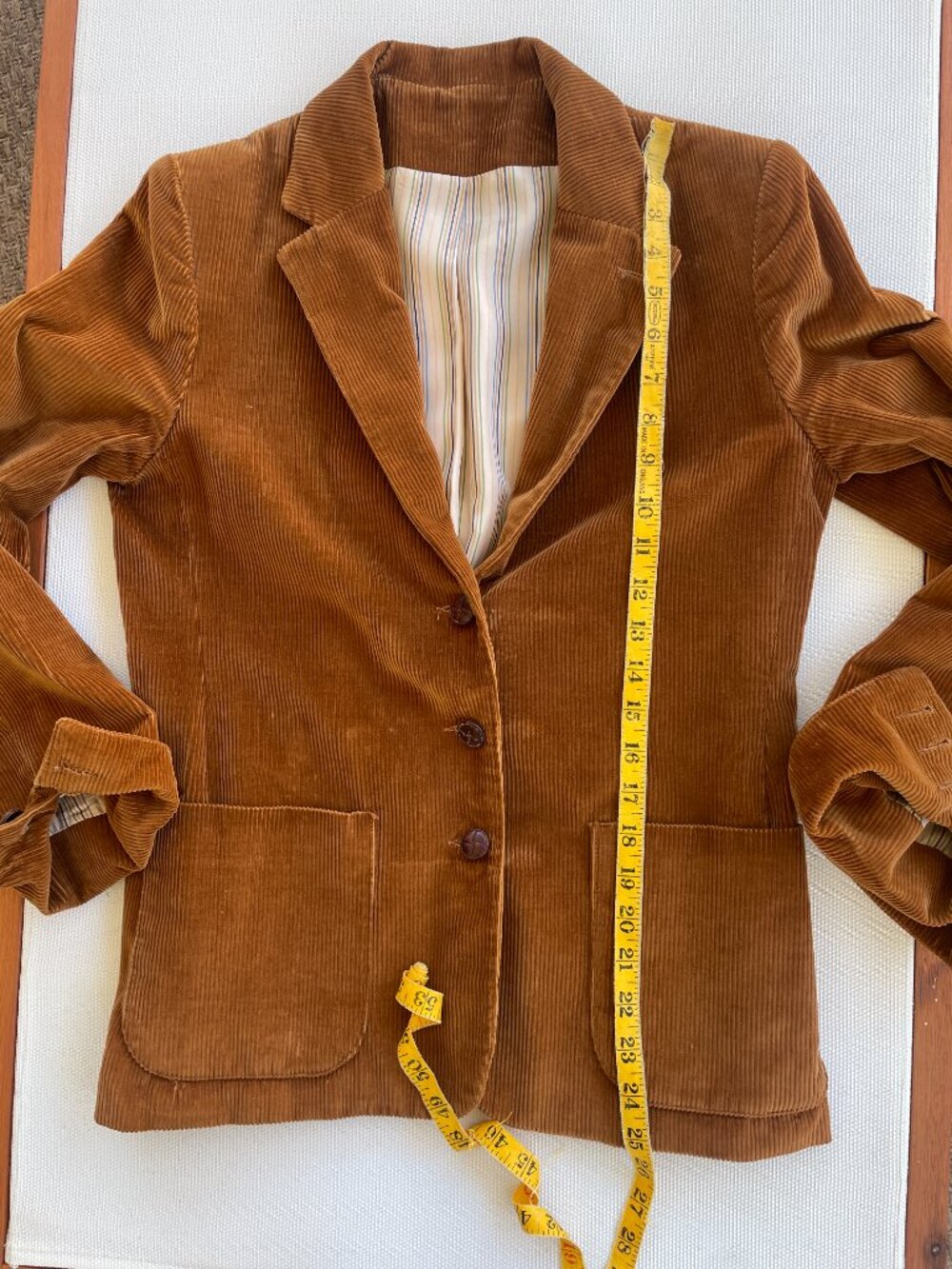Vintage 80s TICA Chestnut Brown Corduroy Blazer Size 6 Stripe Lining - Picture 6 of 12